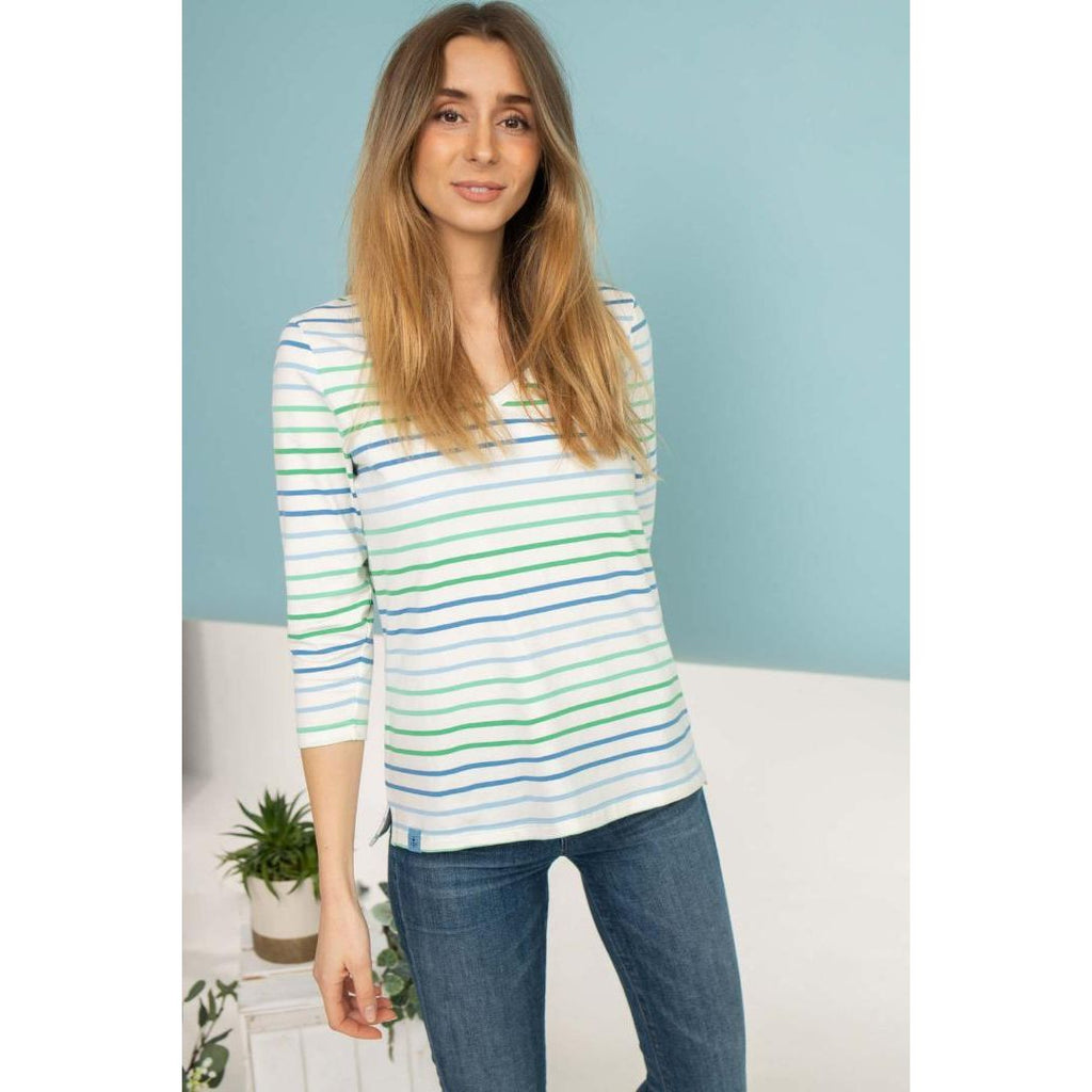 Lighthouse Ariana Top - Seagrass Green Blue Stripe - Beales department store