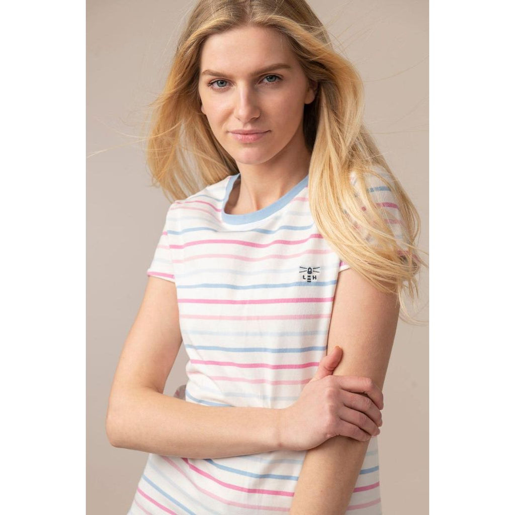 Lighthouse Causeway Tee - Pink Blue Stripe - Beales department store