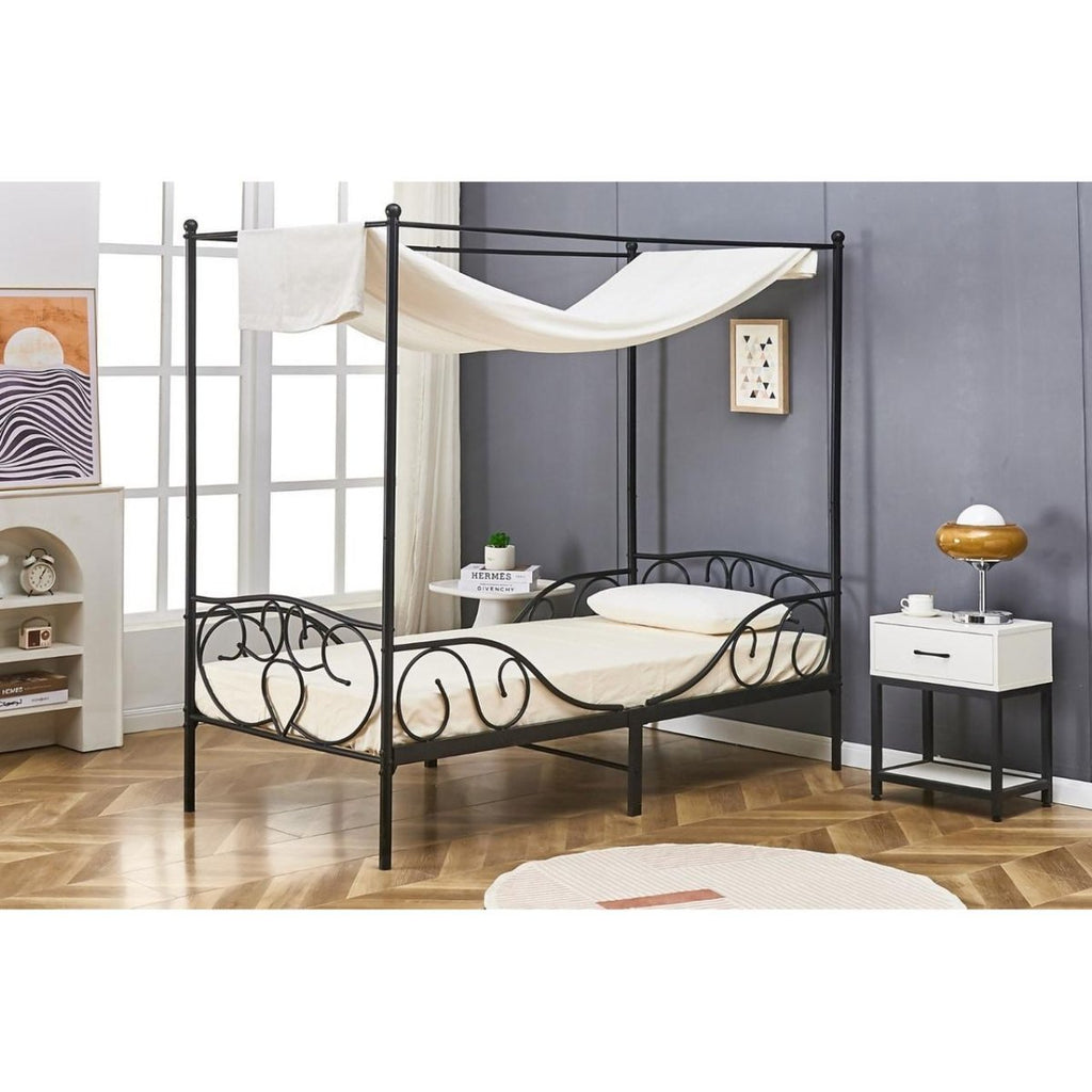 Lila Black Metal Four Poster Princess Bed Frame - Beales department store