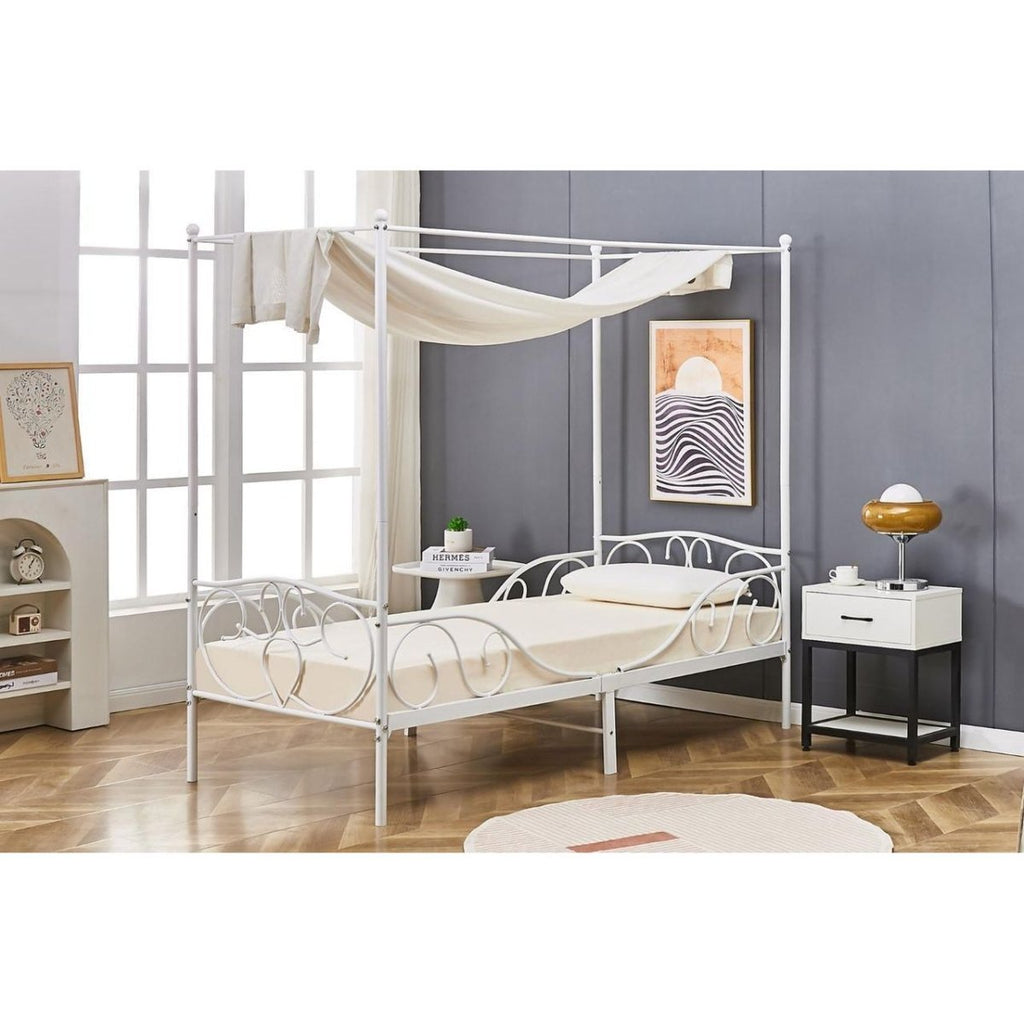 Lila White Metal Four Poster Princess Bed Frame - Beales department store