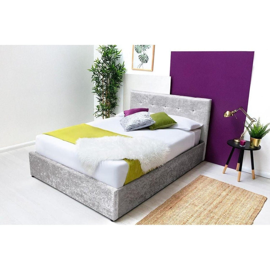 Lowther Crushed Silver Velvet Ottoman Storage Bed - Beales department store