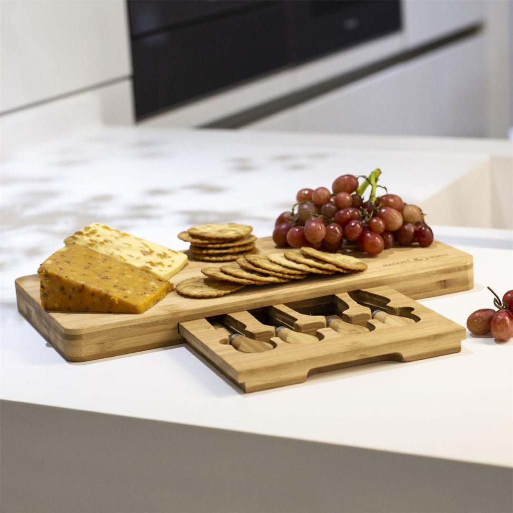 Maison & White Bamboo Cheese Board Serving Platter With Knife Set - Beales department store
