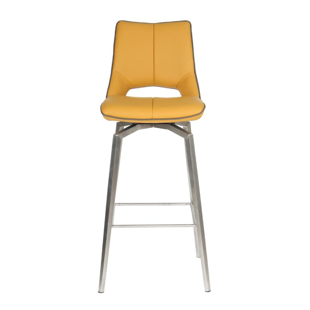 Mako Swivel Leather Effect Yellow Bar Chair - Beales department store