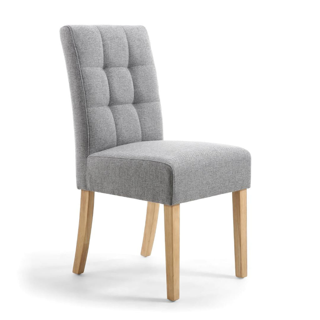 Moseley Stitched Waffle Linen Effect Silver Grey Dining Chair In Natural Legs Set Of 2 - Beales department store