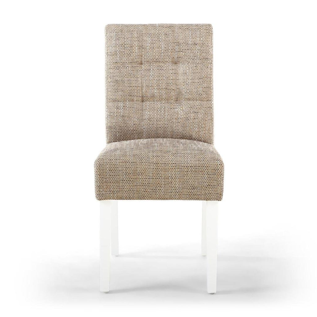 Moseley Stitched Waffle Tweed Oatmeal Dining Chair In White Legs Set Of 2 - Beales department store