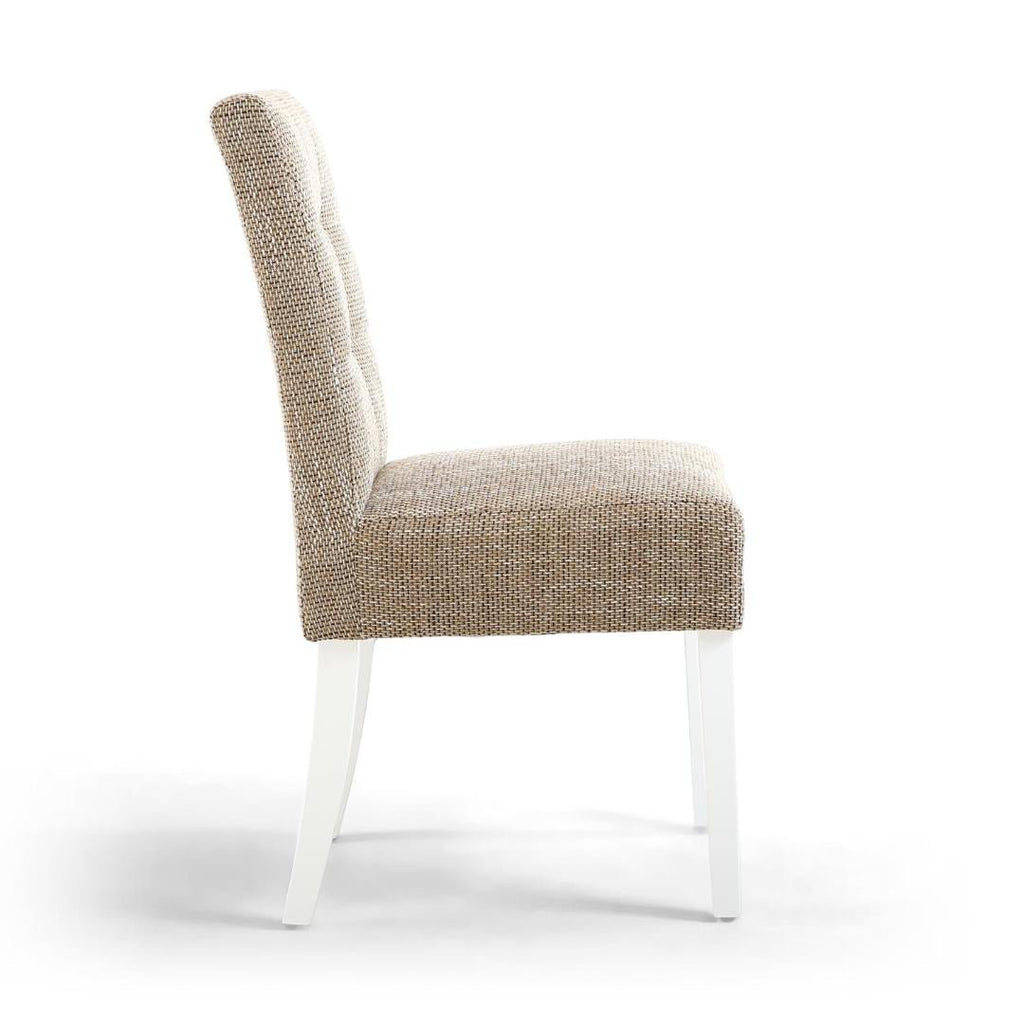 Moseley Stitched Waffle Tweed Oatmeal Dining Chair In White Legs Set Of 2 - Beales department store