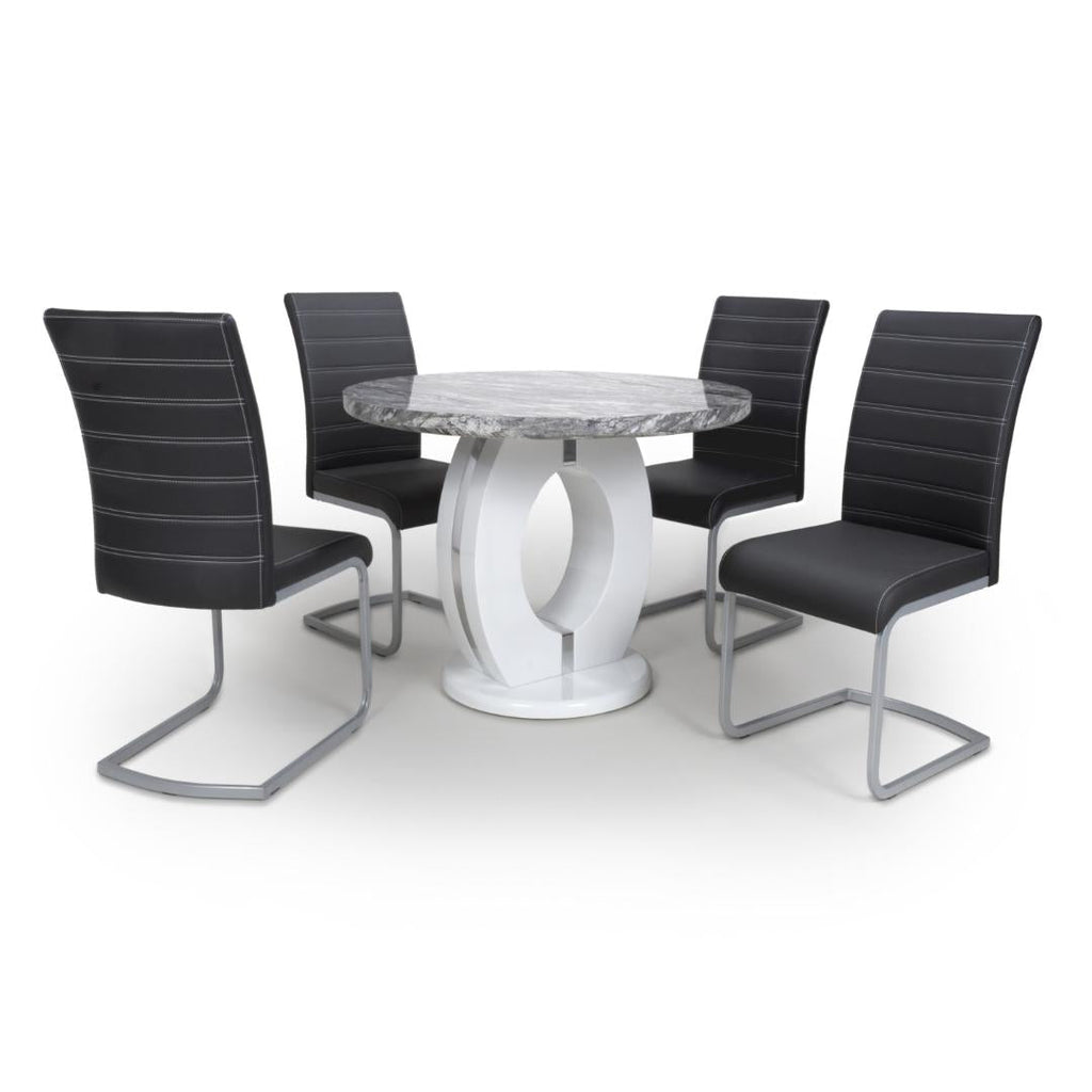 Neptune Round Table And 4 Callisto Chairs Black Dining Set - Beales department store