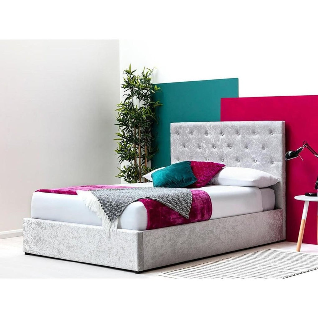 Parwich Crushed Silver Velvet Storage Ottoman Bed - Beales department store