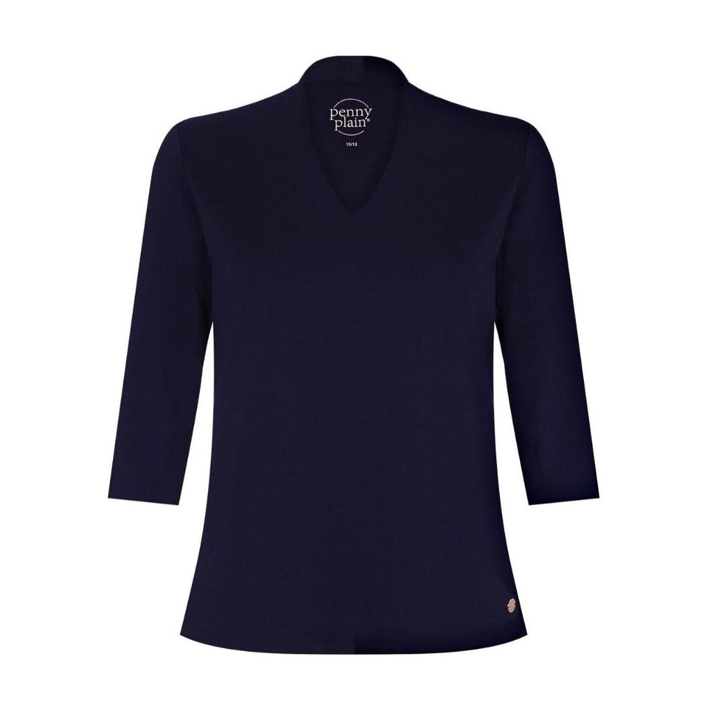 PENNY PLAIN High Back Navy V-Neck Top - Beales department store