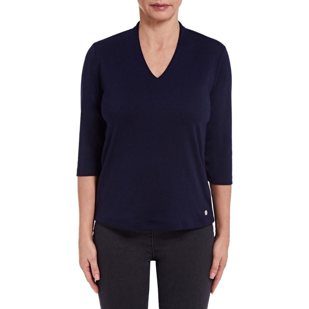 PENNY PLAIN High Back Navy V-Neck Top - Beales department store