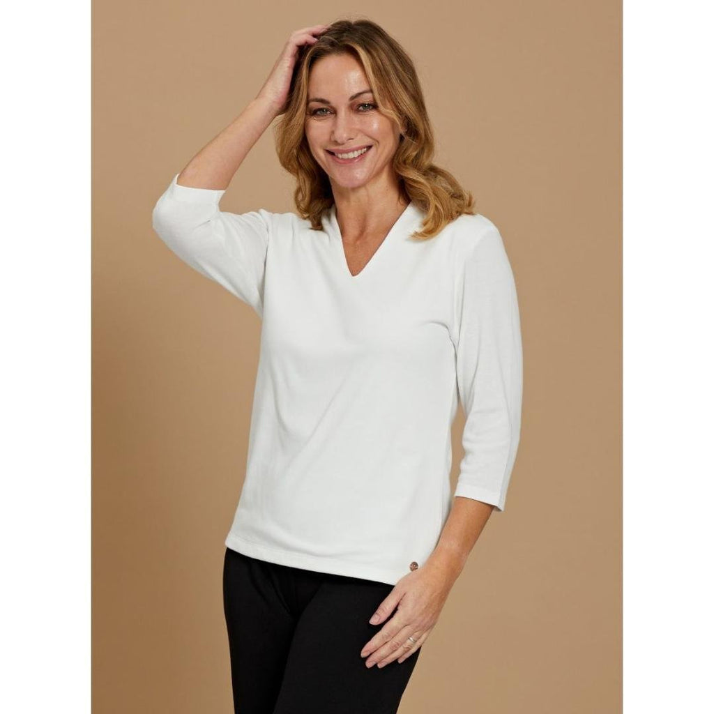 PENNY PLAIN Ivory High Back V-neck Top - Beales department store