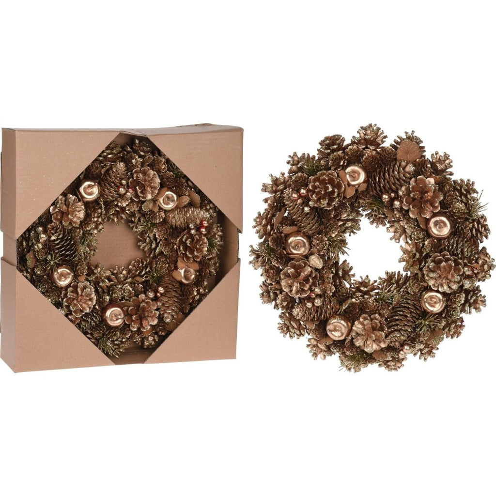 Pine Cone Wreath with Gold Glitter Effect - Beales department store