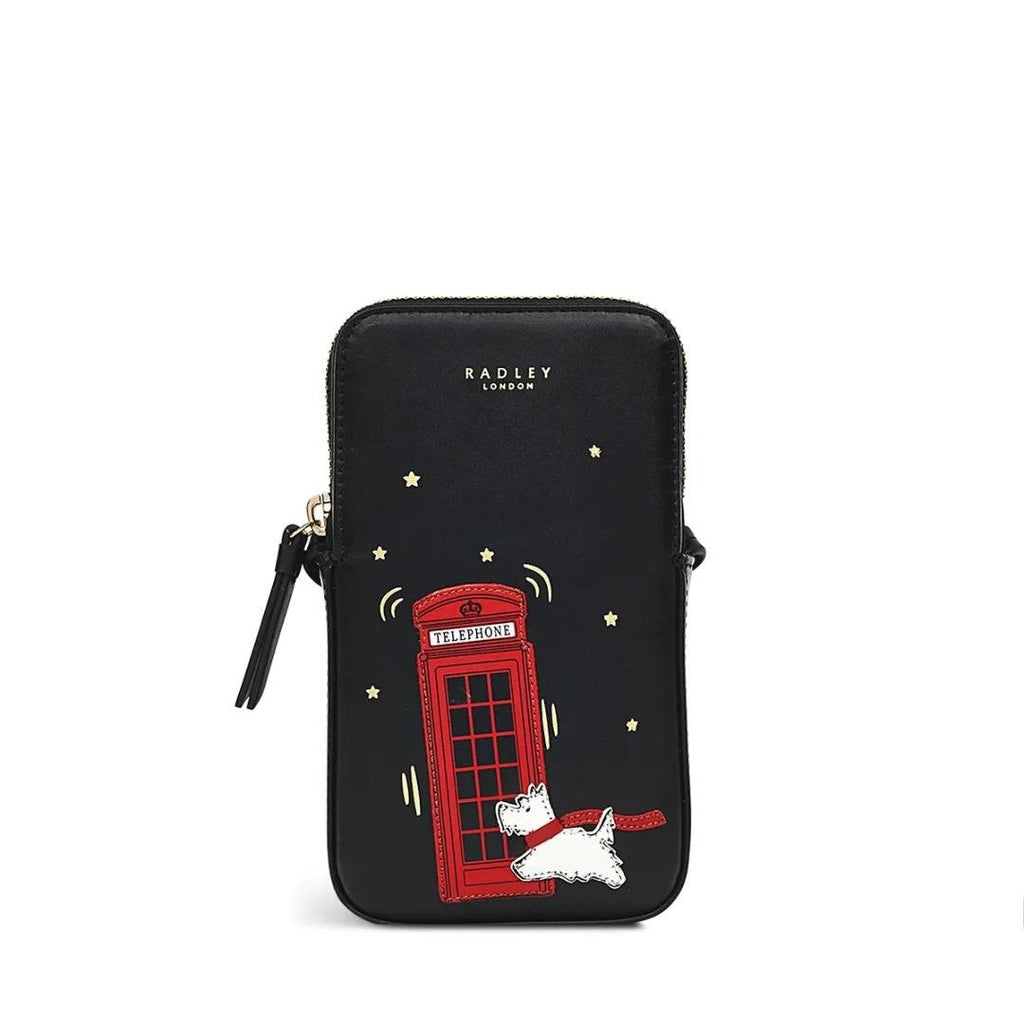 Radley Christmas Is Calling Medium Zip Around Phone Crossbody Bag - Black - Beales department store