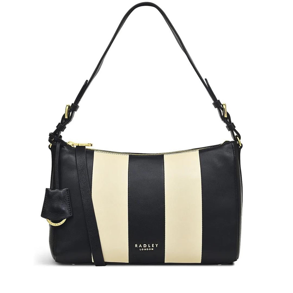 Radley Dukes Place Stripe Quilt Medium Ziptop Shoulder Bag - Black - Beales department store