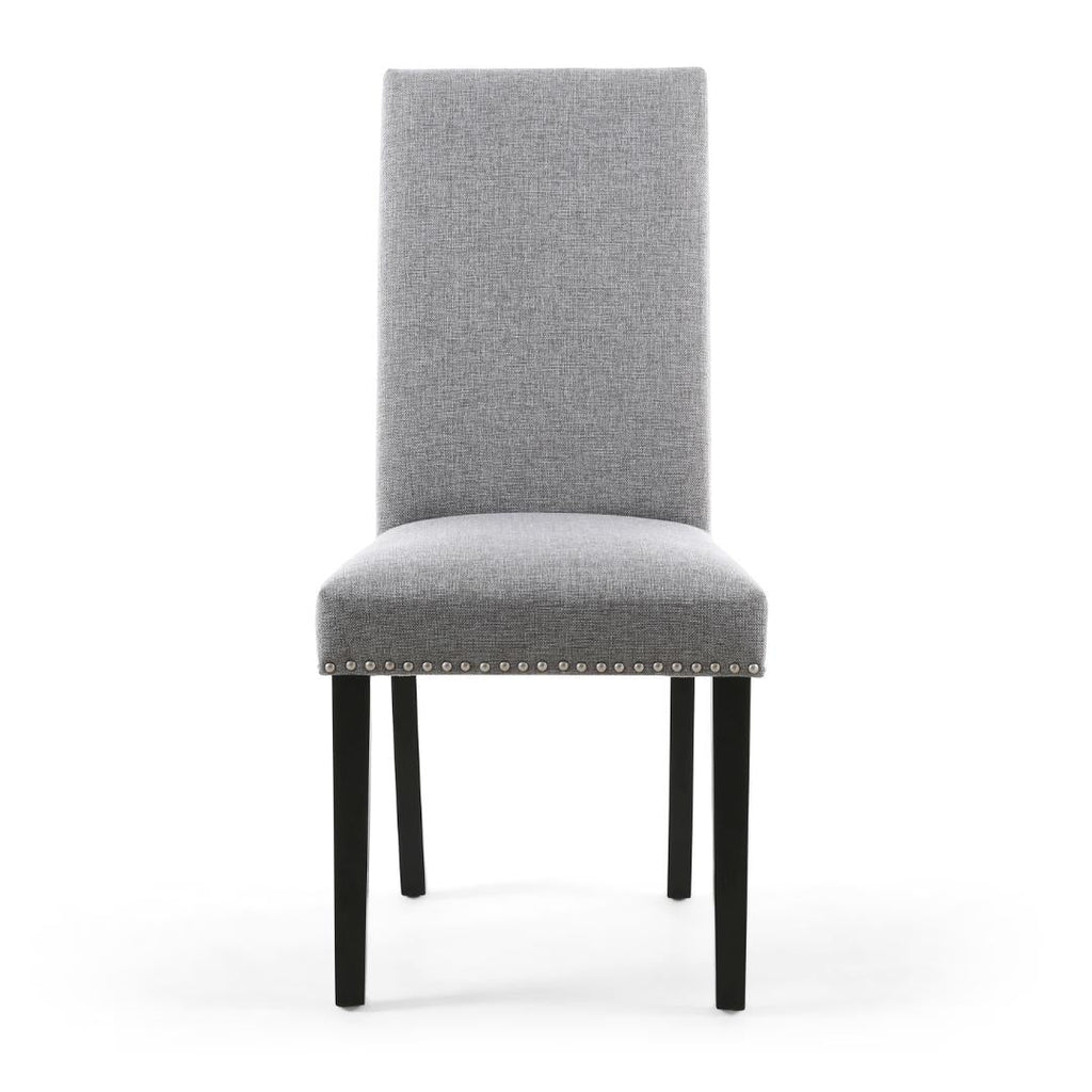 Randall Stud Detail Linen Effect Silver Grey Dining Chair In Black Legs Set Of 2 - Beales department store