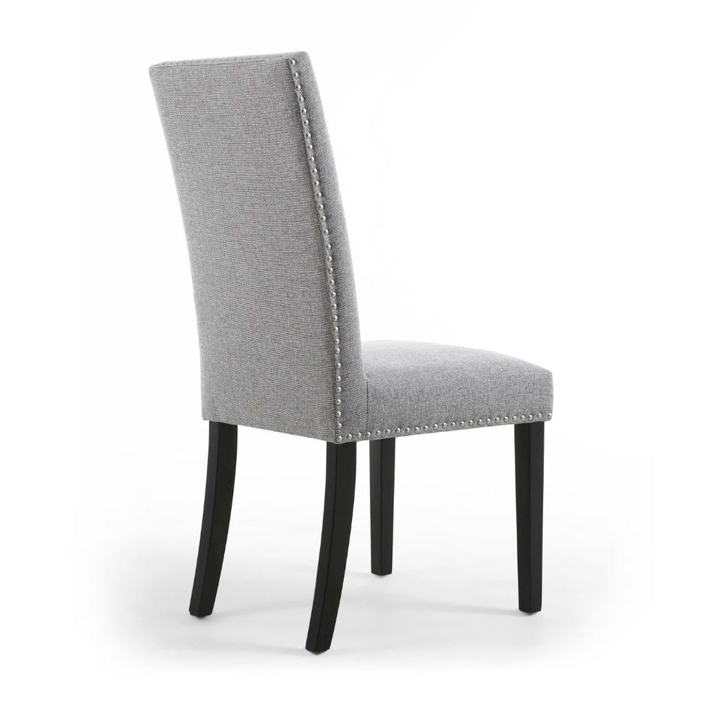 Randall Stud Detail Linen Effect Silver Grey Dining Chair In Black Legs Set Of 2 - Beales department store
