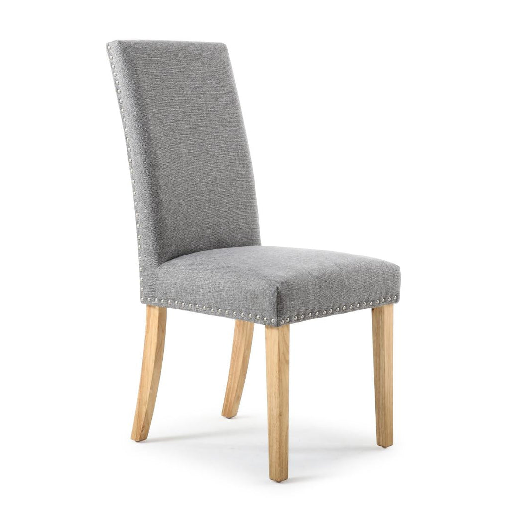 Randall Stud Detail Linen Effect Silver Grey Dining Chair In Natural Legs Set Of 2 - Beales department store