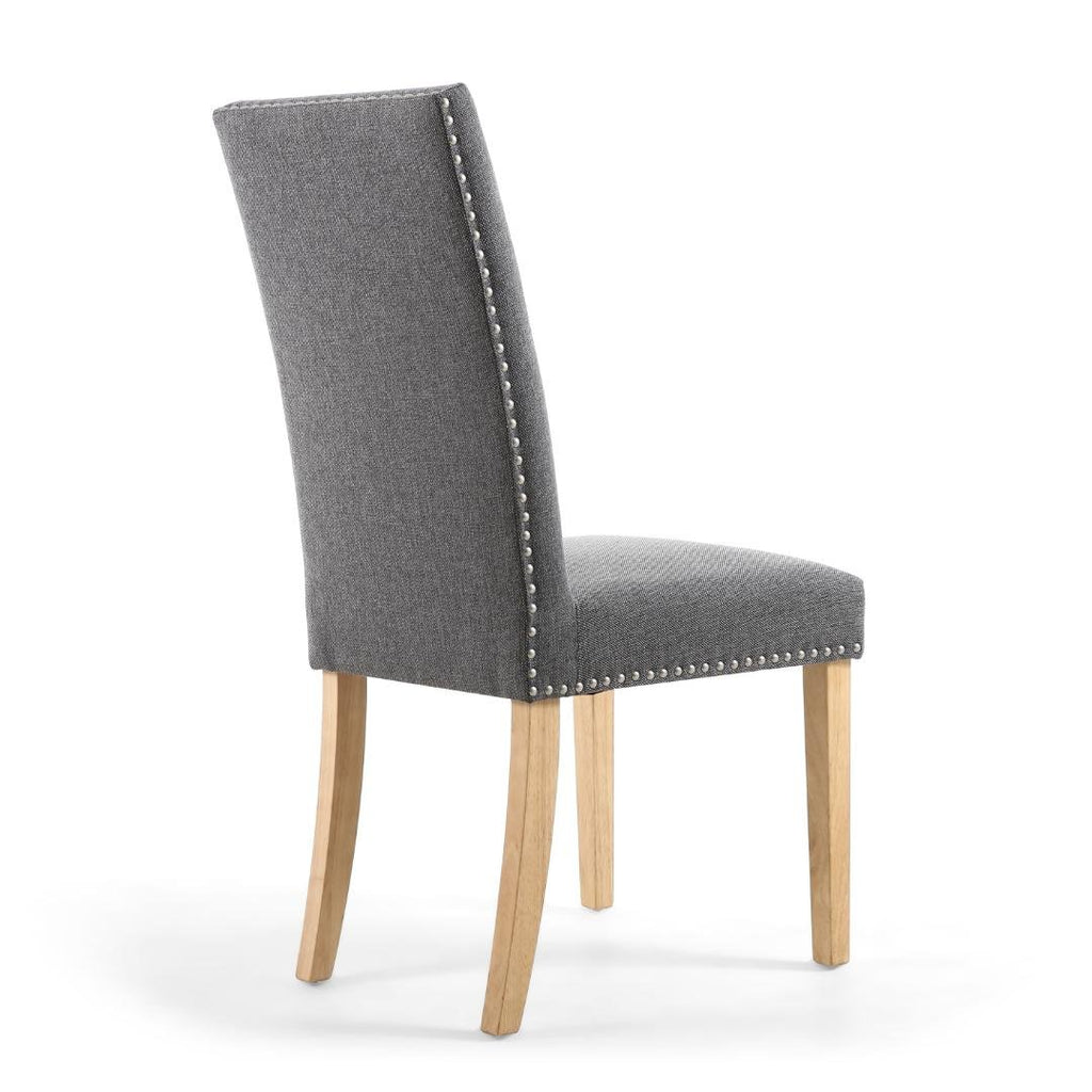 Randall Stud Detail Linen Effect Steel Grey Dining Chair In Natural Legs Set Of 2 - Beales department store