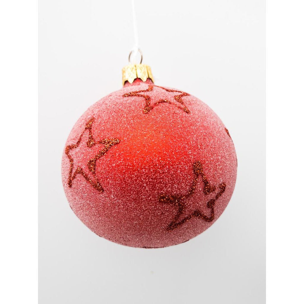 Red Christmas Bauble With Glitter Stars 80mm - Beales department store