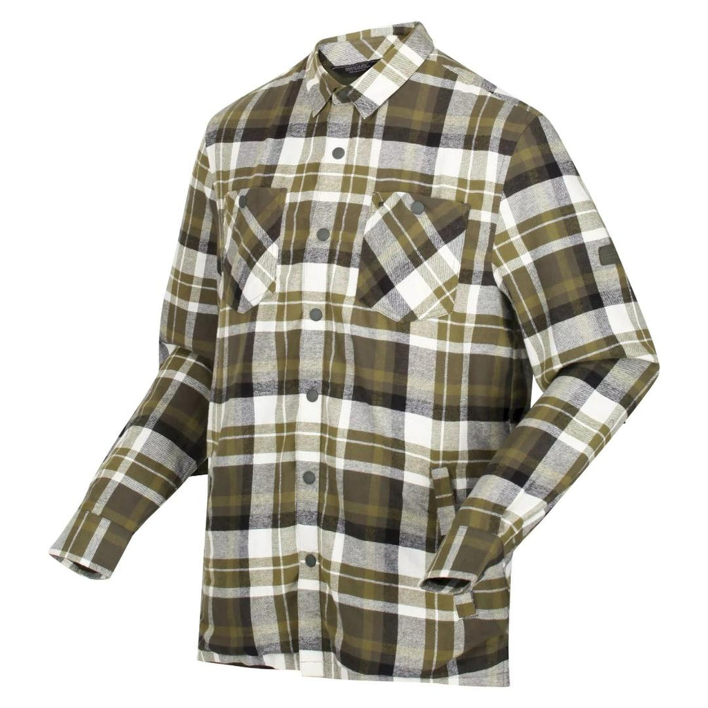Regatta Men's Thamos Long Sleeved Checked Shirt - Dark Khaki Check - Beales department store