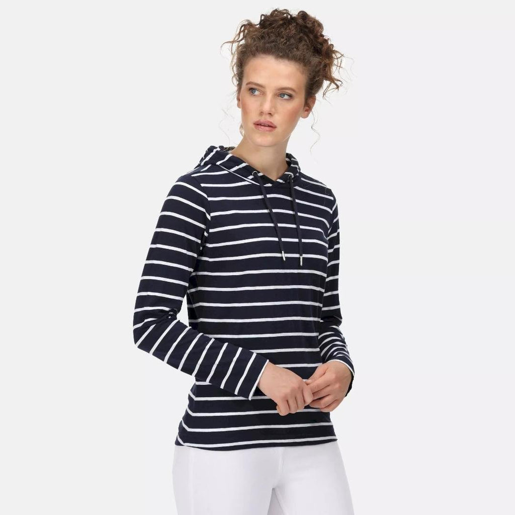 Regatta Women's Maelys Hooded Top - Navy White Stripe - Beales department store