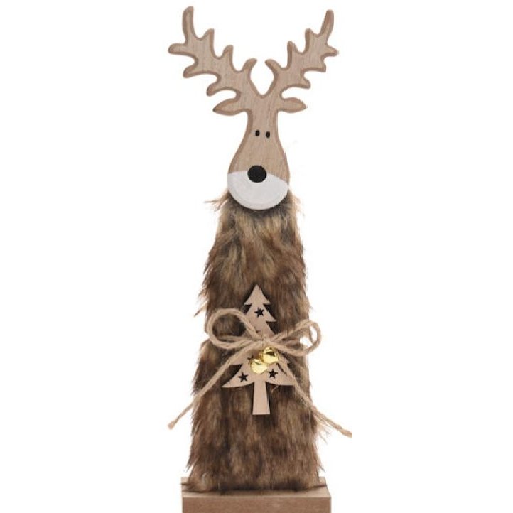 Reindeer With Fur Standing 30cm Tall Brown - Beales department store