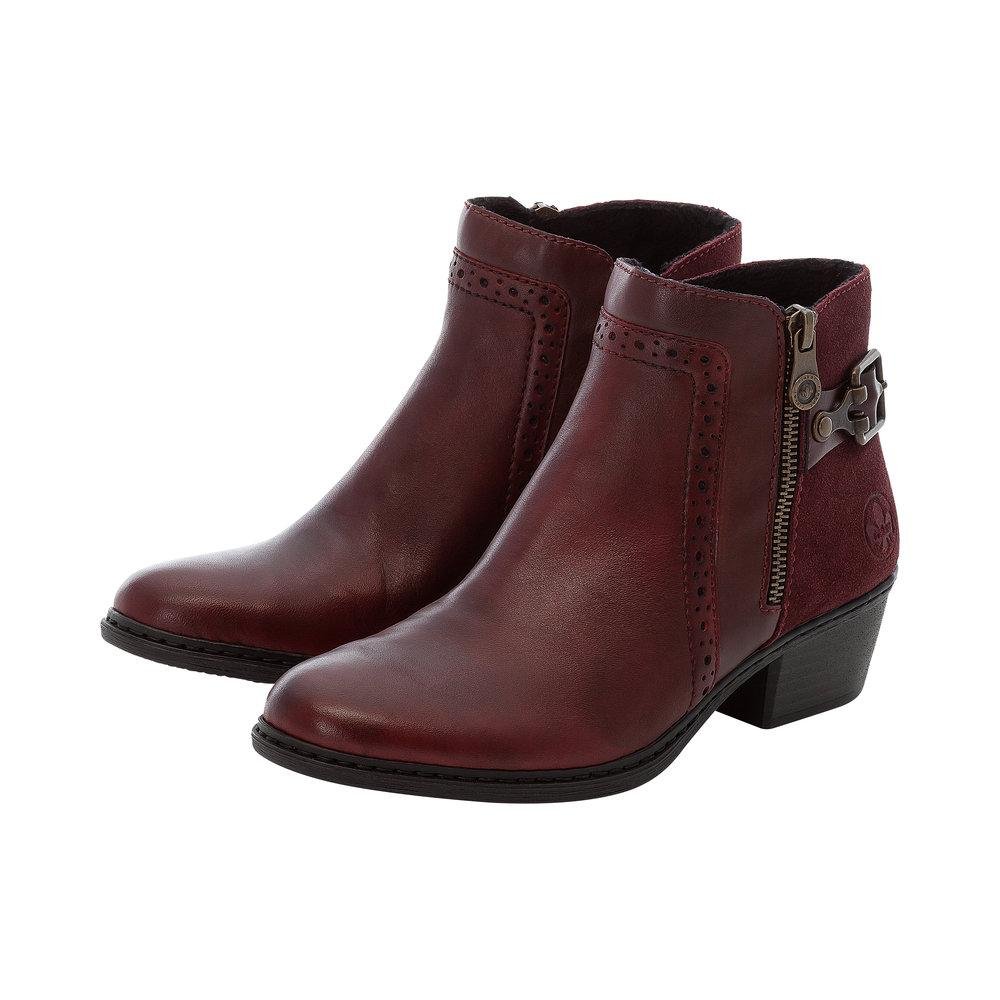 Rieker 75585-30 Ladies Red Zip Up Ankle Boots - Beales department store