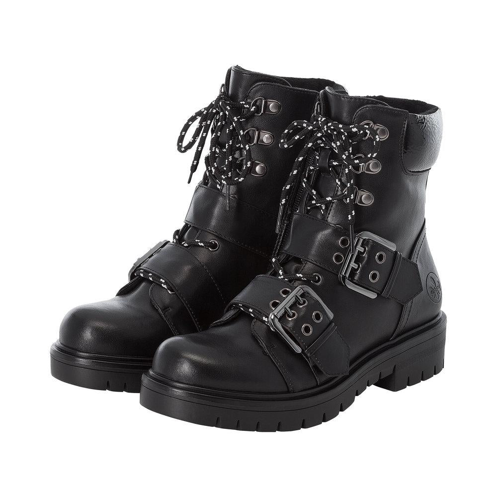 Rieker 91524-00 Ladies Black Zip Up Ankle Boots - Beales department store