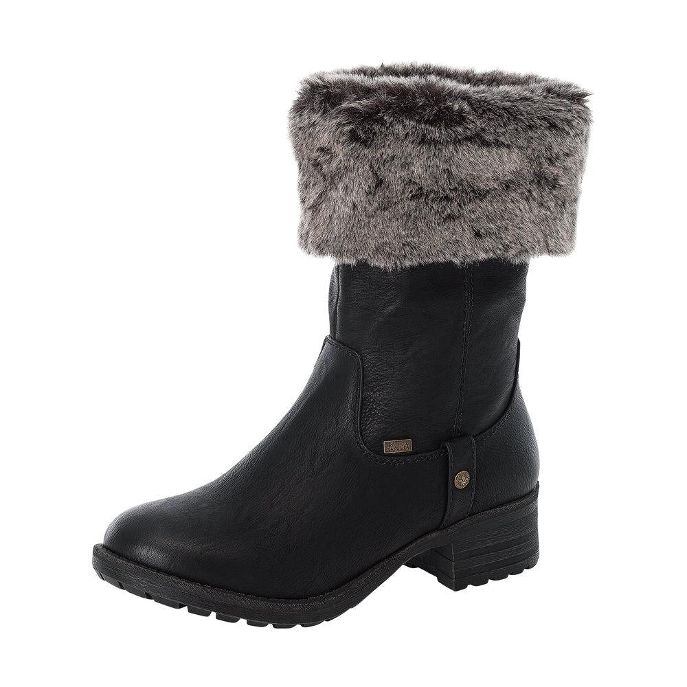 Rieker 96854-00 Ladies Black Zip Up Mid Boots - Beales department store