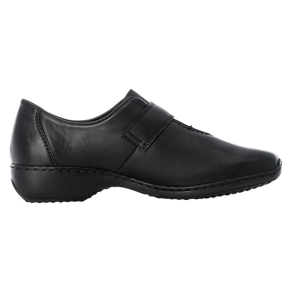 Rieker L3870-01 Ladies Black Combination Shoe With Hook And Loop Fastening Strap - Beales department store