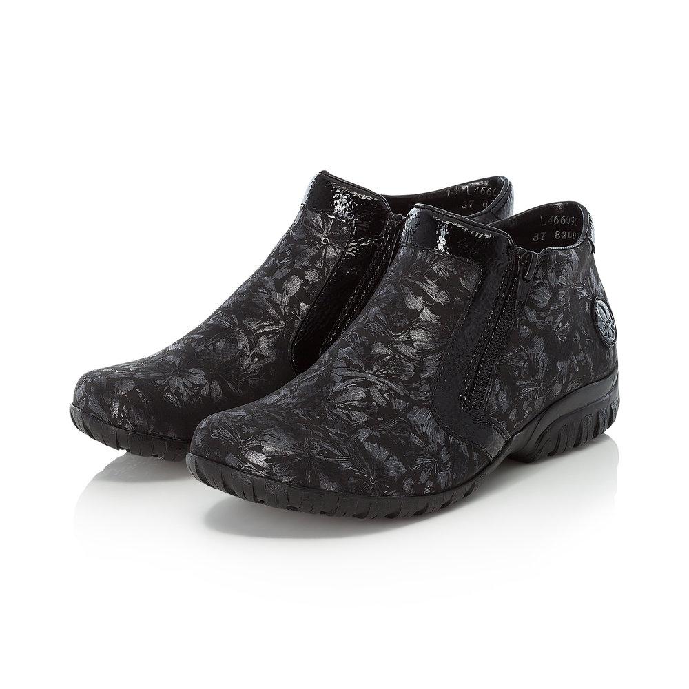 Rieker L4660-90 Ladies Black Combination Zip Up Ankle Boots - Beales department store