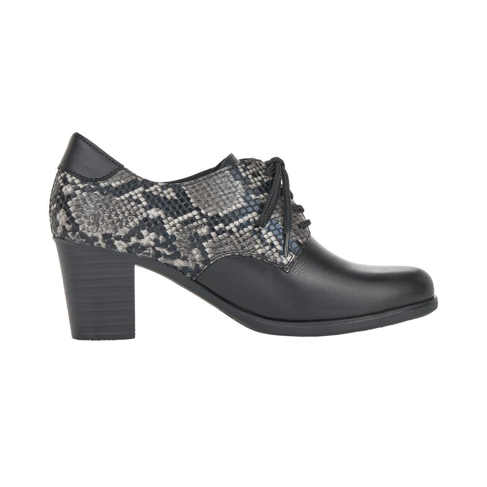 Rieker M8910-00 Ladies Black Combination Lace Up Shoes - Beales department store