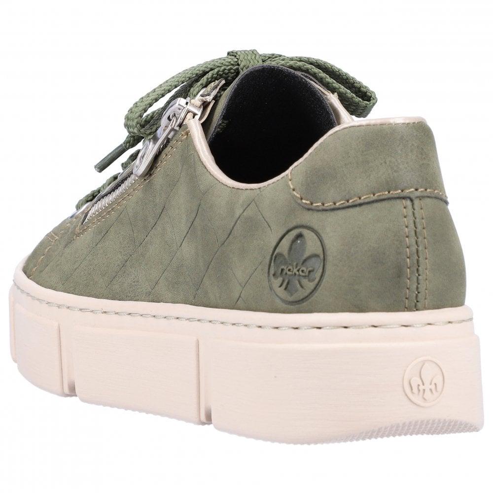 Rieker N5935-54 Ladies Columbo Lace-up Trainers - Green - Beales department store