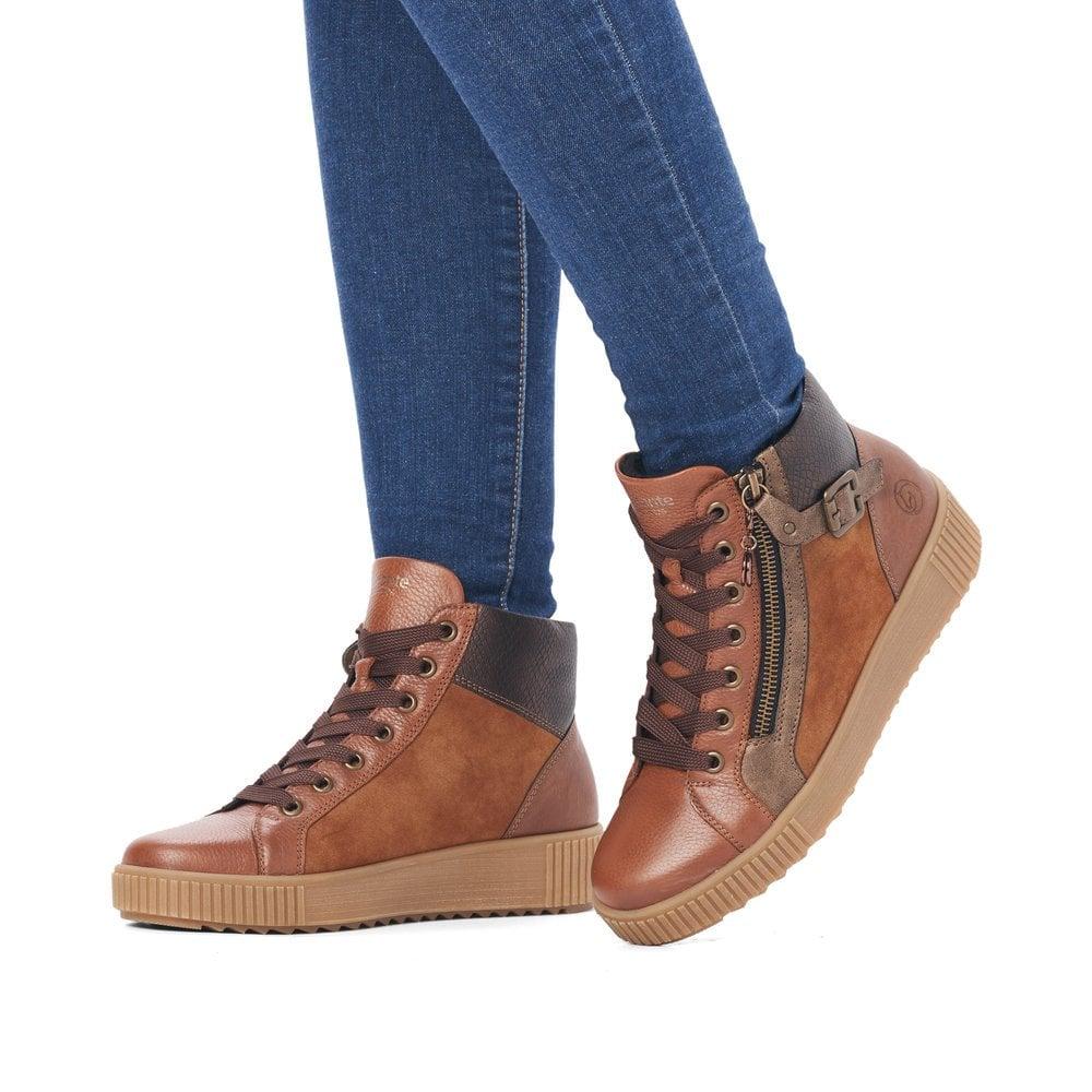 Rieker R7997-24 Gesa Womens Boots - Brown Combination - Beales department store