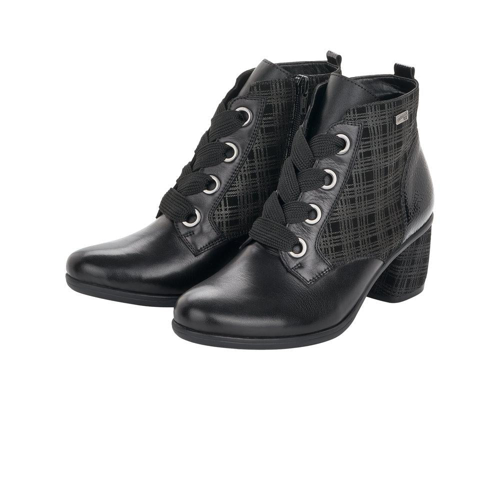 Rieker Remonte D5474-02 Ladies Black Combination Zip Up Ankle Boots - Beales department store