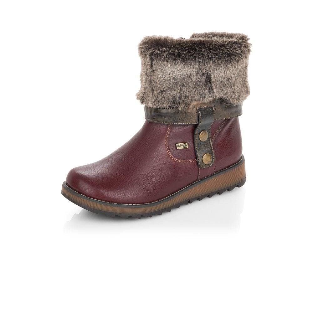 Rieker Remonte D8874-35 Ladies Red Zip Up Ankle Boots - Beales department store