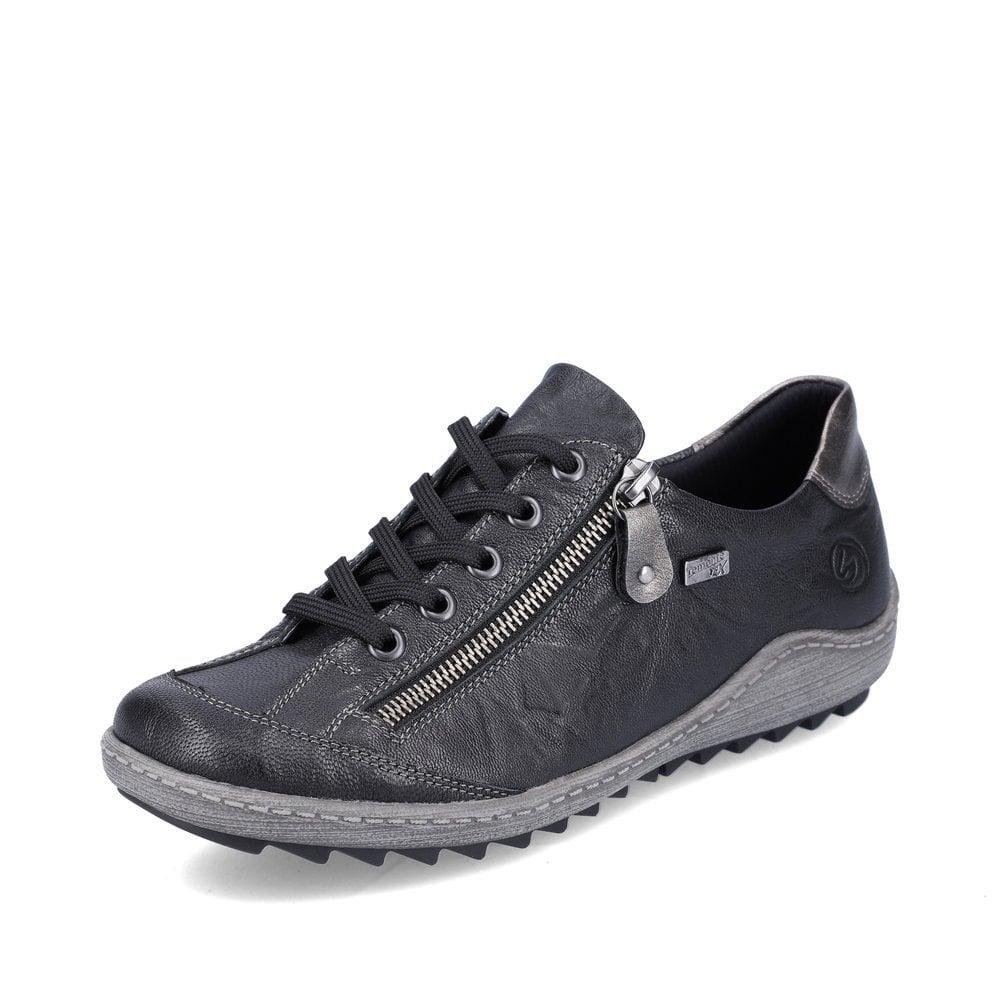 Rieker Remonte R1402-06 Womens Zip & Lace Leather Trainers - Black - Beales department store
