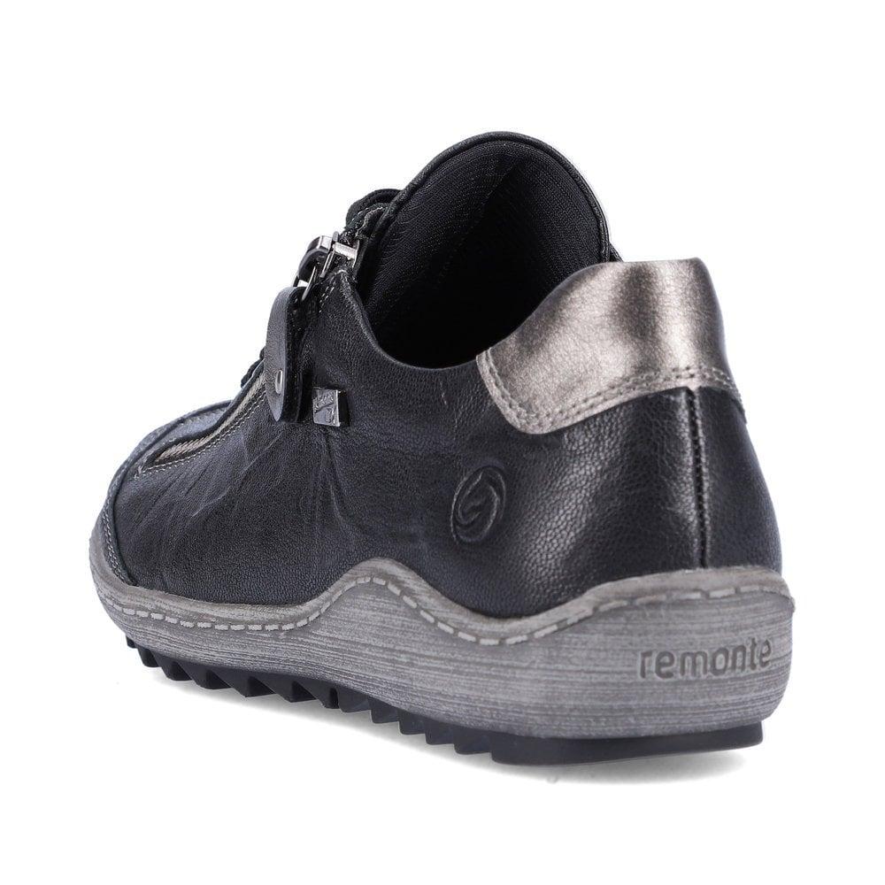 Rieker Remonte R1402-06 Womens Zip & Lace Leather Trainers - Black - Beales department store