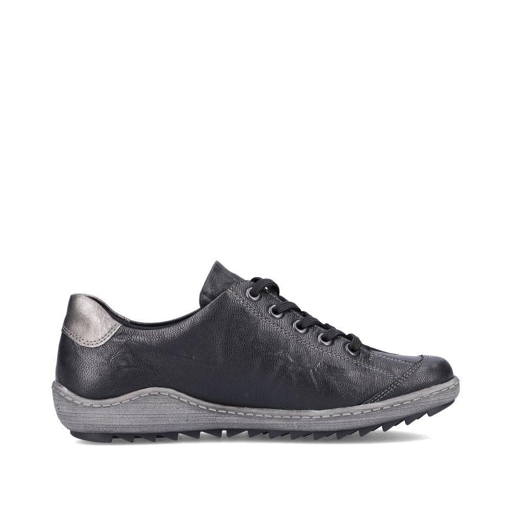 Rieker Remonte R1402-06 Womens Zip & Lace Leather Trainers - Black - Beales department store