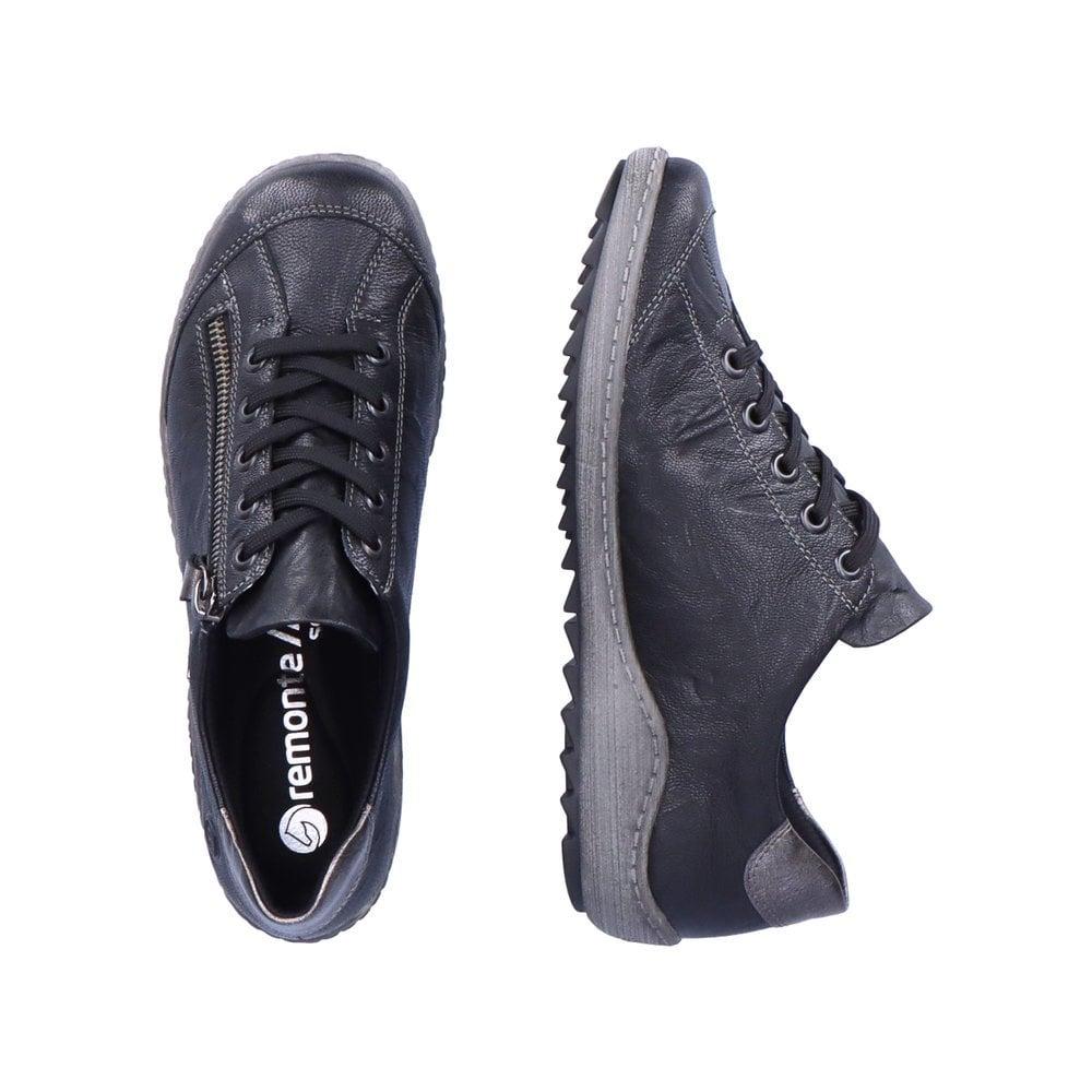 Rieker Remonte R1402-06 Womens Zip & Lace Leather Trainers - Black - Beales department store