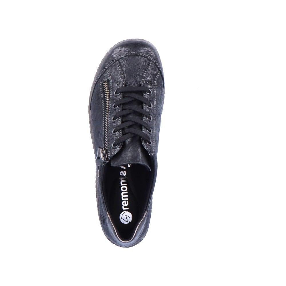 Rieker Remonte R1402-06 Womens Zip & Lace Leather Trainers - Black - Beales department store