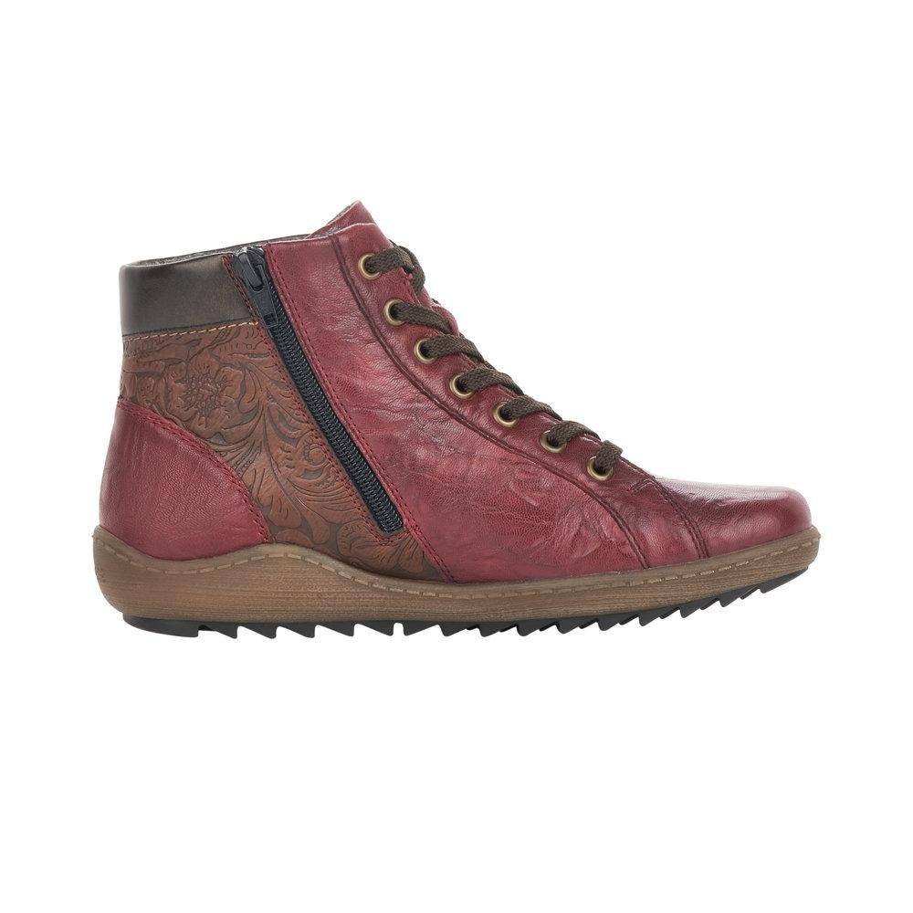 Rieker Remonte R1497-35 Ladies Red Combination Ankle Boots - Beales department store