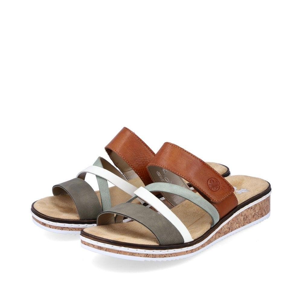 Rieker V3652-91 Ladies Sandals - Green Combination - Beales department store