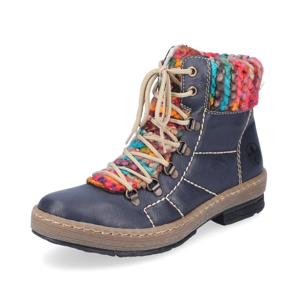Rieker Z6706-14 Felicitas Womens Ankle Boots - Blue Combination - Beales department store