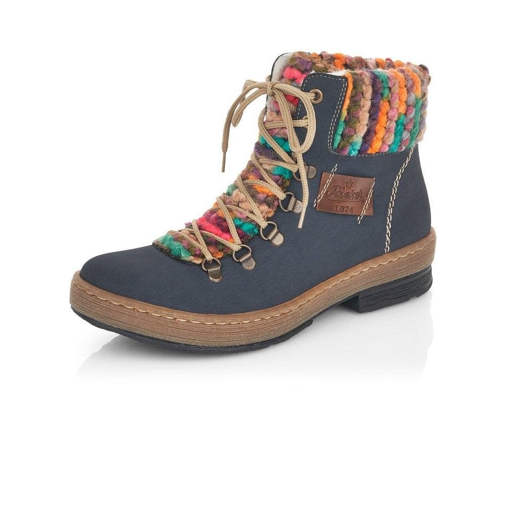 Rieker Z6743-15 Ladies Blue Combination Zip Up Ankle Boots - Beales department store