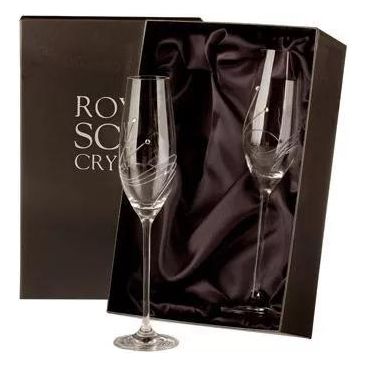 Royal Scot Crystal Diamante Two Champagne Flutes - Beales department store