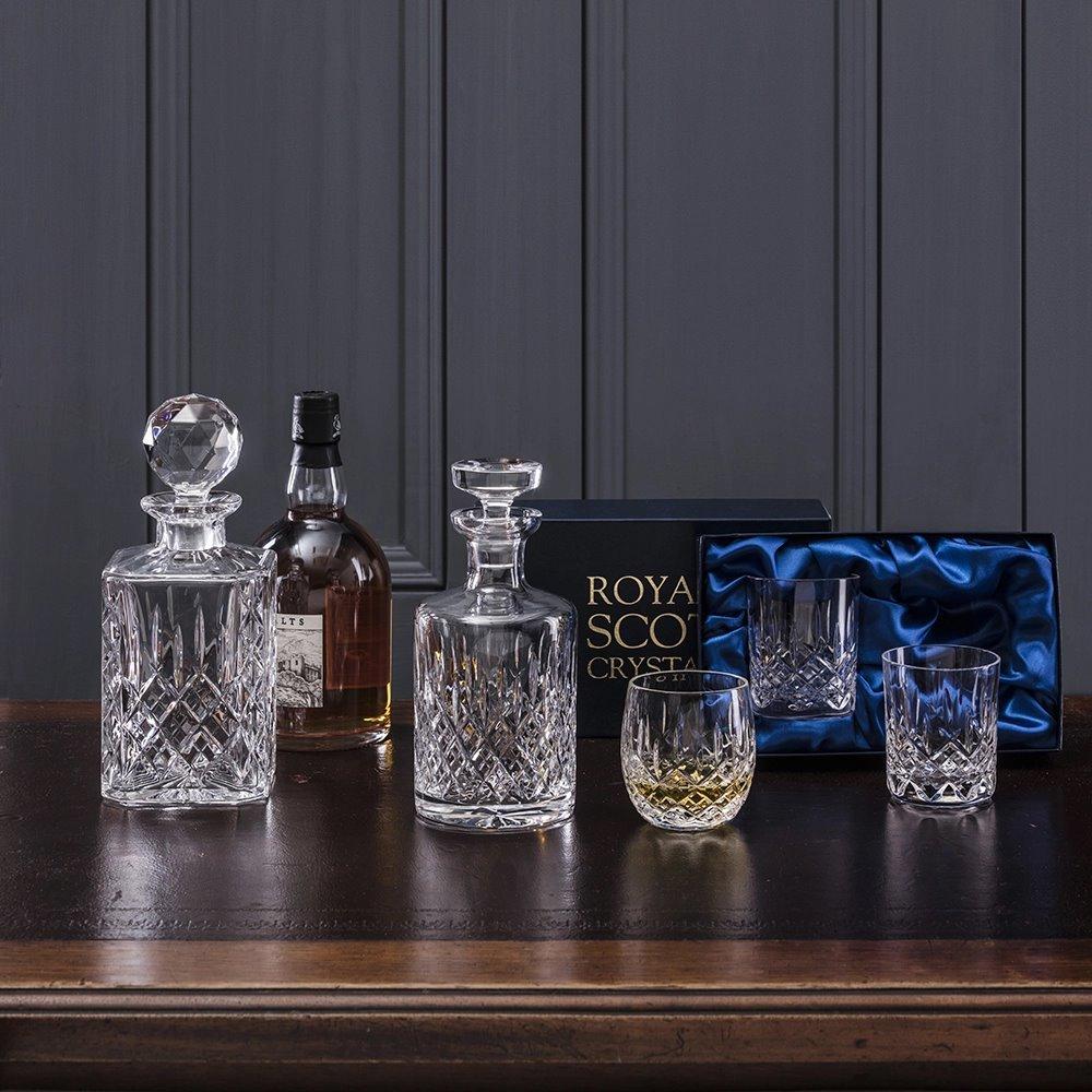 Royal Scot Crystal London - Whisky Set - Square Spirit Decanter & 2 Crystal Whisky Tumblers - Beales department store