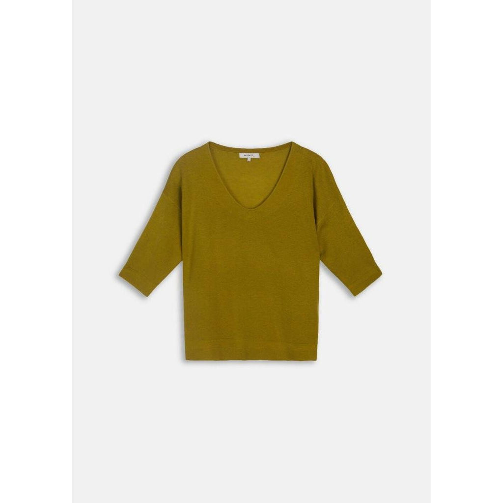 Sandwich Fine Knit Top With Merino Wool - Green Moss - Beales department store