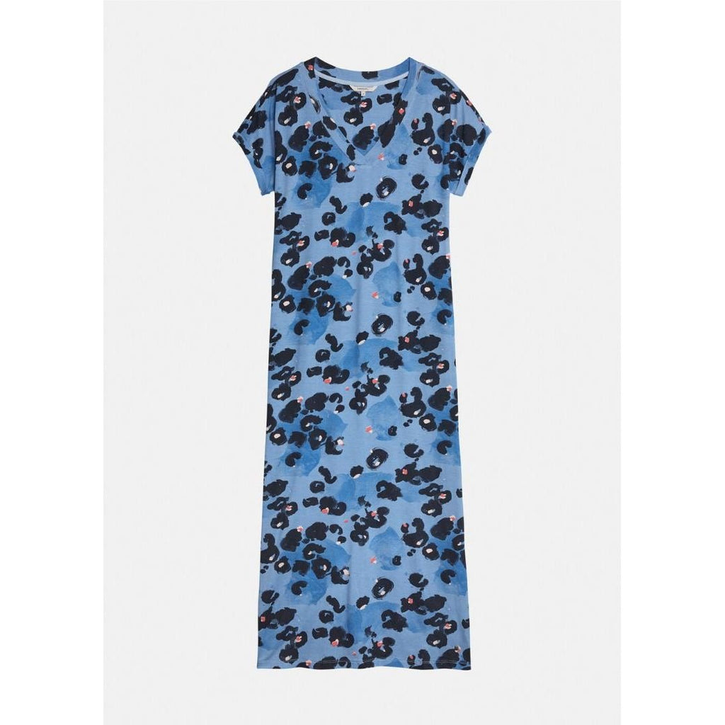 Sandwich Long Dress With Aqua Dot Print - Blissful Blue - Beales department store