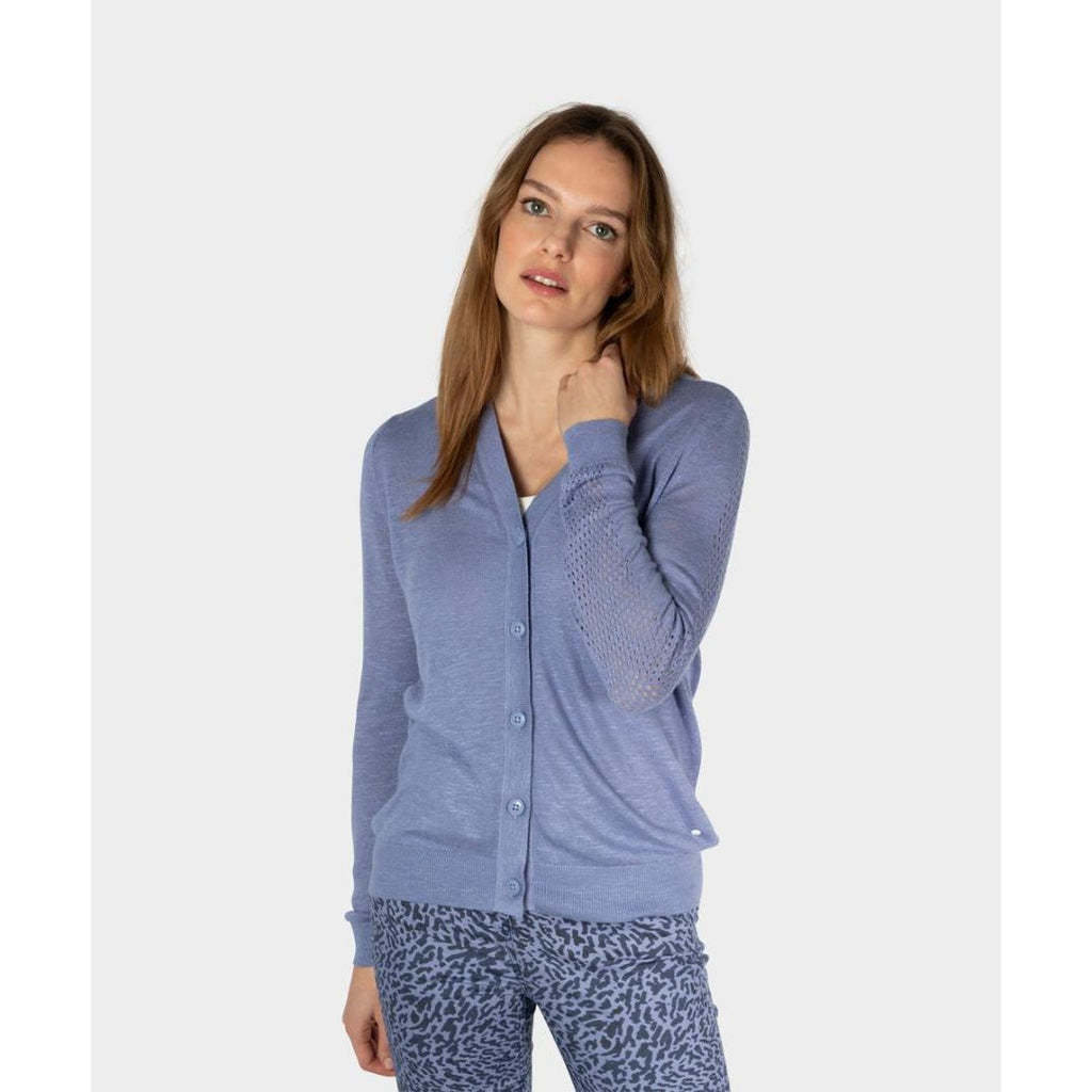 Sandwich Long Sleeved Cardigan With Detail - Blue Ice - Beales department store